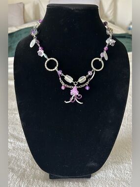 Dainty Purple and Silver Necklace with Intricate Design